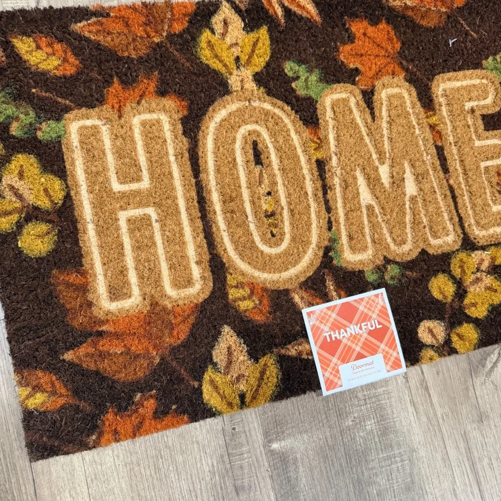 NEW Thankful Doormat HOME Autumn Leaf Coir Entryway Rug Fall 18x28